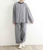 【母の日ギフト】【送料無料】ユニセックスルームウェアーセット(D・ギンガムネイビー)