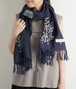 リネンコットン刺繍ストール(B・ネイビー)