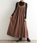 【オリジナル】フロントボタンギャザーワイドサロペット(A・ブラウン)【入荷待ち】