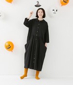 立体ポケットシャツワンピース(B・ブラック)