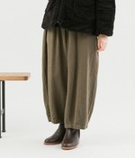 コットンリネン起毛ボリュームパンツ(カーキ)
