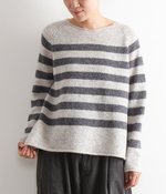 【送料無料】ウールナイロンボーダープルオーバー(オートミール×ネイビー)
