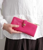 ゴートレザーホック式スリム長財布(A・ピンク)