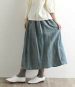 コットンダブルガーゼトルネード柄刺繍スカート(ブルー)