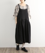 リネンレーヨンオックスエプロンワンピース(ブラック)【入荷待ち】