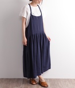 リネンレーヨンオックスエプロンワンピース(C・ネイビー)