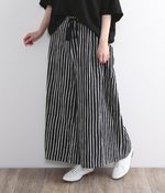 リネンよろけワイドパンツ(A・ブラック×オフホワイト)
