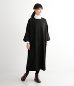 起毛スクエアネック袖ロールアップワンピース(A・ブラック)