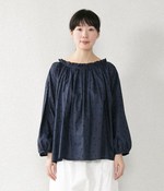 ドット柄フリルネックブラウス(B・ブルー)