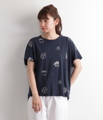 cafe総柄刺繍T(C・ネイビー)