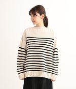 アクリル100%アンチピリング ボートネック×パール編プルオーバー(C・オフホワイトボーダー)