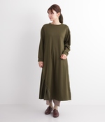 【ATELIER EQUAL style】ストレッチポンチドッキングプリーツワンピース(B・モスグリーン)