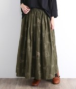 サファリ刺繍柄スカート(B・カーキ)【入荷待ち】