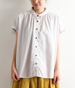 コットンドットジャガード 日本製品染ギャザーシャツ(A・パールグレー)