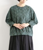 【tukuroi by SUNVALLEY】コットンツイル総柄刺繍 ワイドプルオーバー(C・スチールグリーン)