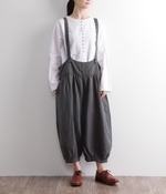 リネン×コットンダブルガーゼ サロペットパンツ(B・チャコール)