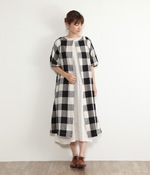 コットンリネンブロックチェック2WAYワンピース(A・キナリ×ブラック)
