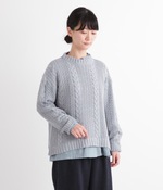 コットンアクリルナイロン模様編みブルオーバー(B・サックスブルー)