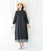 異素材切り替えワンピース(ブラック)