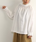 【別注】リネン2WAYギャザーブラウス(ホワイト)【リンネル12月号掲載】【入荷待ち】