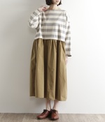 ボーダー切り替えワンピース(A・ナチュラル×グレー)【入荷待ち】