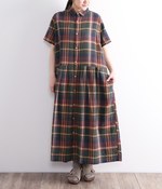 オーガニックコットンチェックシャツワンピース(グリーン)