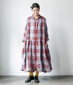 リネンタータンチェックドレス(グレー)