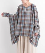 ウールガーゼチェックプルオーバー(ブラウン)