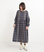 ウールガーゼチェックワンピース(C・ネイビー)