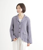 コットンリネンボイルワッシャーギンガムジャケット(C・ブルー)