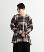 ビエラタータンチェック風 バック釦サイドギャザーチュニック(B・ブラウン)