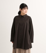 平織りコットン バックテールロングシャツチュニック(C・チャコール)