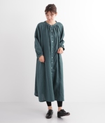 リネン 前開きギャザーワンピース(B・ビリジアン)