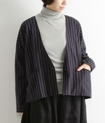 【オリジナル】ドビーストライプノーカラージャケット(ネイビー)【入荷待ち】