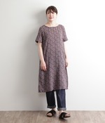 【VALLILA×nojiean】総柄コットンレーヨン半袖ワンピースNitty(C・ナスコン)