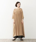 前後着ギャザー切り替えワンピース(A・カーキベージュ)