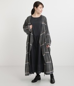起毛チェックロングガウン(グレー系)