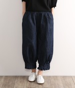【オリジナル】コットンリネンデニム裾タックバルーンパンツ(インディゴ)【入荷待ち】