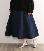 コットンリネンデニムフレアスカート(インディゴ)