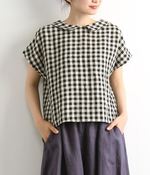Ciel リネン2WAYブラウス(ブラックギンガム)【入荷待ち】