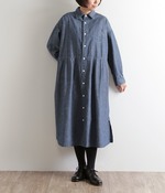 シャンブレーワイドワークドレス(ネイビー)