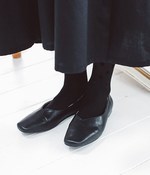 ローヒールVカット ソフトフラットシューズ(A・ブラック)