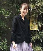 裾まる さらっとリネンジャケット(ブラック)