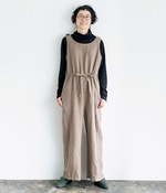 【リンネル別注】はなさん×Vlas Blomme 着心地のいい厚手リネンサロペット(B・カーキベージュ)