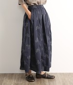 【オリジナル】ローズ刺繍ロングスカート(A・ネイビー)