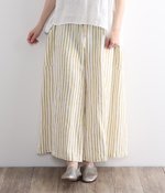 リネンよろけワイドパンツ(B・マスタード×オフホワイト)