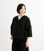 刺し子織り風 ノーカラージャケット(A・ブラック)