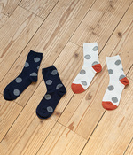 【セットで5%OFF】しま玉靴下(白色×墨黒色×柿色と紺色×灰青色)