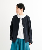 綾織りリネンノーカラージャケット(B・ネイビー)
