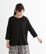 コットンリネンニット2WAY衿付きカーディガン(ブラック)